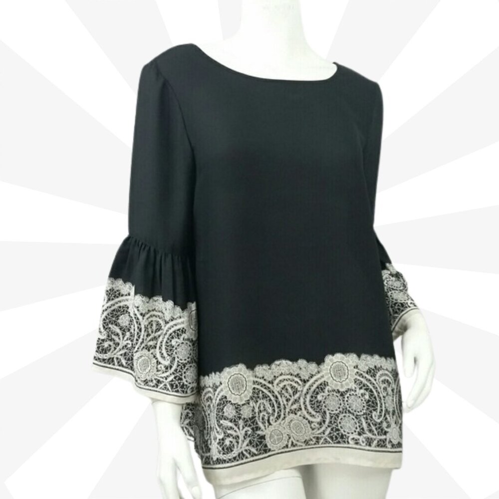 Max Edition Top Size S Bell Sleeve Boat Neck Lace Pullover Knit